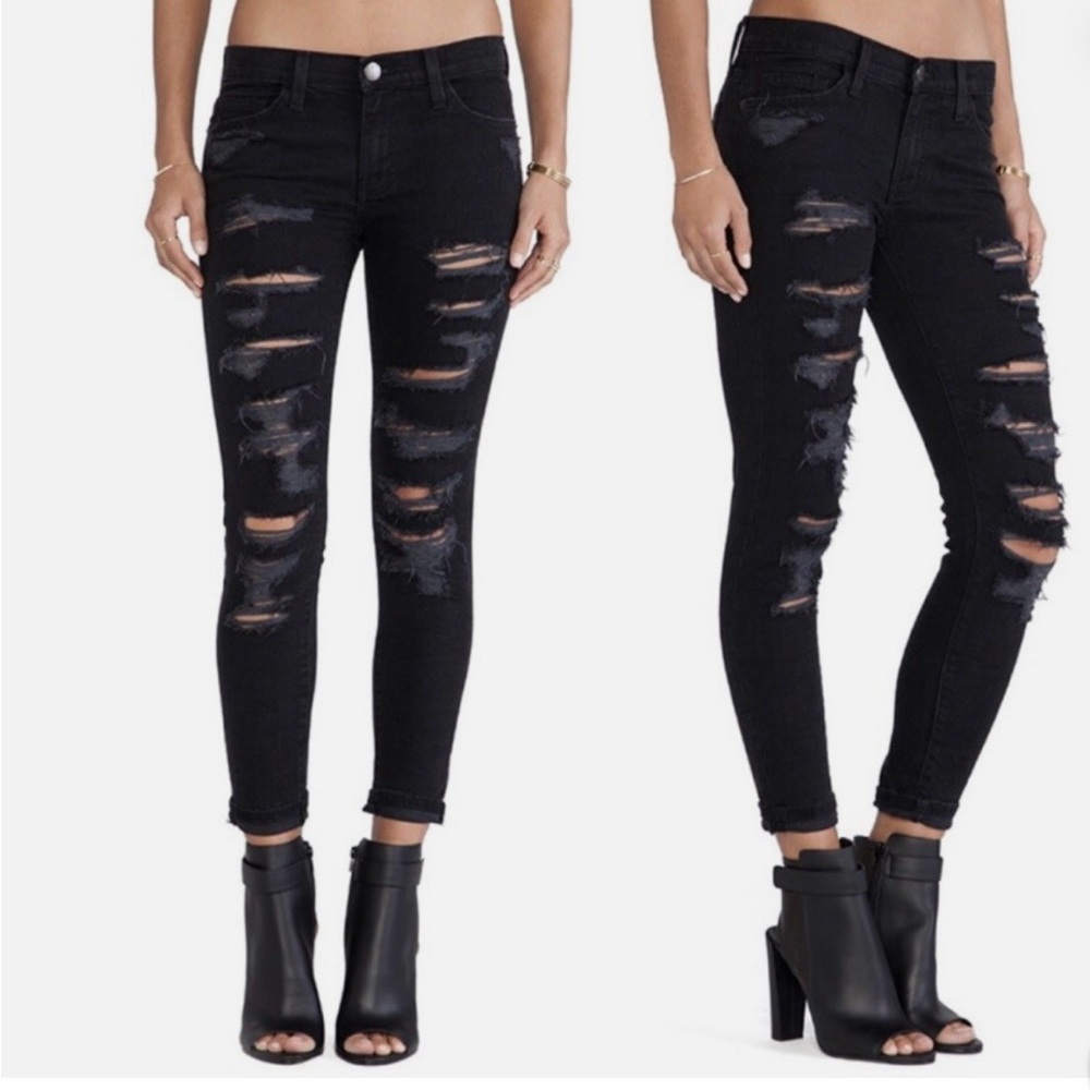 Current/Elliott Stiletto Black Distressed Skinny Jeans Women’s Size 26